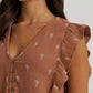 Wrangler Ladies Retro Vintage Flutter Sleeve Brown Blouse 112380602