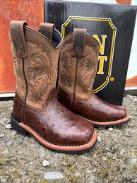 Dan Post Children/Youth Chocolate Brown Jet Ostrich Print Western Cowboy Boots