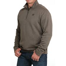 CINCH MENS BROWN 1/4 ZIP SWEATER