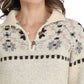 Cinch Women's Cream Floral Print Mock Neck Button Sweater