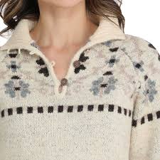 Cinch Women's Cream Floral Print Mock Neck Button Sweater