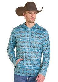 MENS ROCK & ROLL AZTEC MESH HOODIE TURQUOISE