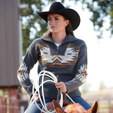 Cinch Ladies Charcoal Aztec 1/4 Zip Pullover Sweater