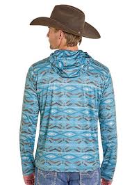 MENS ROCK & ROLL AZTEC MESH HOODIE TURQUOISE
