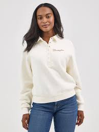 Wrangler Women's Retro® Half-Snap Collared Pullover in Cream