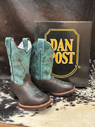 Dan Post Children/Youth Chocolate Brown & Turquoise Top Salina Western Cowgirl Boots DPC4002 DPC5002