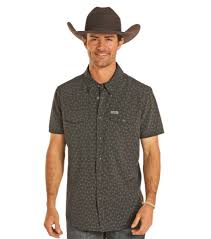 Panhandle Men’s Black Longhorn Print Short Sleeve Performance Shirt