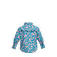 Wrangler Toddler BABY/ TODDLER Cyan Blue & Pink Floral Horse Print Long Sleeve Western Shirt