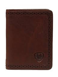 ARIAT Bifold Flip Perforated Edge Embossed Shield Wallet