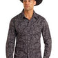 ROCK & ROLL MENS Slim Fit Black Paisley Print Long Sleeve Snap Shirt