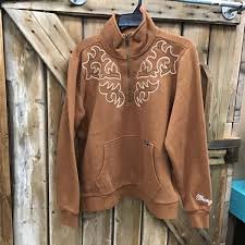 Wrangler Womens Western Stitch Yoke Quarter Zip Sweatshirt in Brown