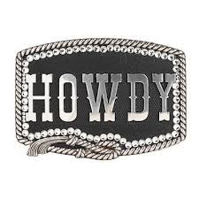 Nocona Western Womens Rectangle Belt Buckle Howdy Crystals Silver