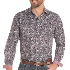 Panhandle Mens Rough Stock Paisley Print Long Sleeve Snap Shirt