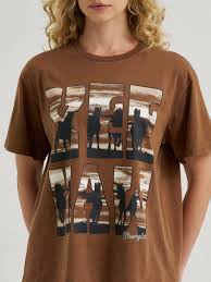 Wrangler Women's Brown Yee Haw Oversize Graphic Short Sleeve Tee Shirt