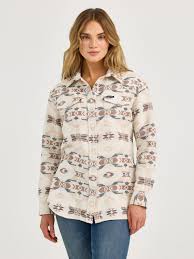 Wrangler Retro Women's Cream Aztec Print Unlined Boyfriend Fit Shacket