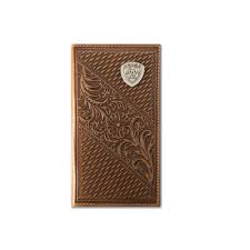 Ariat Basketweave Floral Shield Tan Wallet