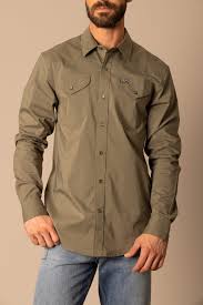 Mens Kimes Ranch Blackout Dress Shirt in Army Green