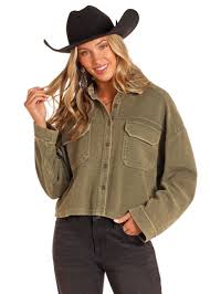 Rock & Roll Women's Olive Corduroy Button Down Shacket