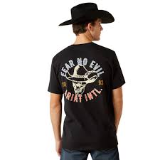 ARIAT MENS STITCHED SKULL FEAR NO EVIL SS TSHIRT