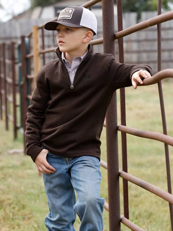 CINCH BROWN 1/4 ZIP PULLOVER - KIDS BOYS SWEATER - MWK7980004