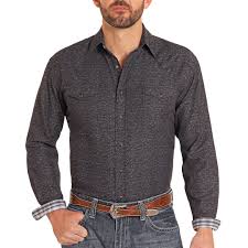 Panhandle Mens Rough Stock Dobby Long Sleeve Snap Shirt