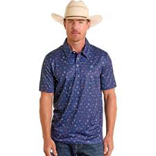Panhandle Mens Micro Western Novelty Knit Men’s Polo Navy