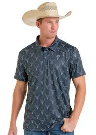 Rock & Roll Mens Longhorn Skulls Polo