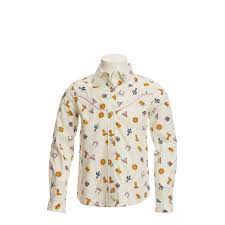 Wrangler Girl's Cream Multi-Color Western Print Long Sleeve Western Shirt
