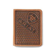 Ariat Men's Flip Case Brown Leather Basketweave Bifold Wallet A3556902