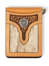 Ariat Mens Calf Hair Basket Weave Bifold Money Clip Natural