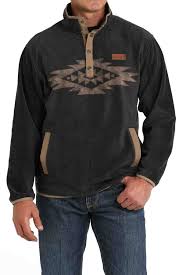 Cinch Mens Polar Fleece in Charcoal Aztec