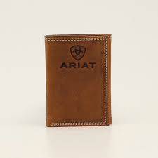 Ariat Men's Trifold Leather Wallet w Embossed Ariat and Shield