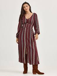 Wrangler Women's Princess Waist Button Front Maxi Dress