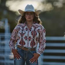 Hooey  "Sol" Ladies White w/Blue & Pink Aztec Long Sleeve Pearl Snap Shirt