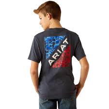 Ariat Boy's Camo Patriot SS Tshirt Navy & White