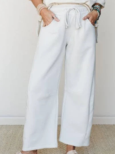 The Lila Cream Wide Leg Fleece Cream Pants