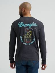 Wrangler Mens Long Live Cowboy Neon LS Tee