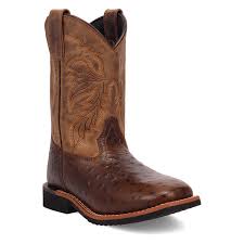 Dan Post Children/Youth Chocolate Brown Jet Ostrich Print Western Cowboy Boots