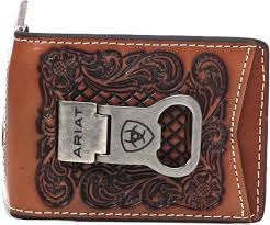 Ariat Men's Floral Embossed Bifold Money Clip Wallet