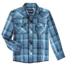 WRANGLER BOYS LS TEAL SNAP SHIRT