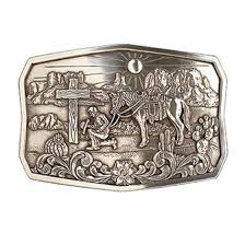 Nocona Antique Silver Cowboy Prayer Motif Men's Buckle