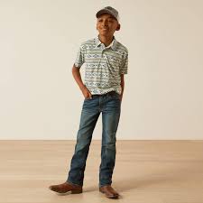 Ariat Boys All Over Print Polo Shirt White Serape