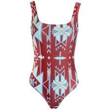 HOOEY WOMENS ONE PIECE SWIMSUIT RUST/AZTEC