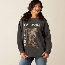 Ariat Womens Oversized Crew Sweatshirt Heather Charcoal