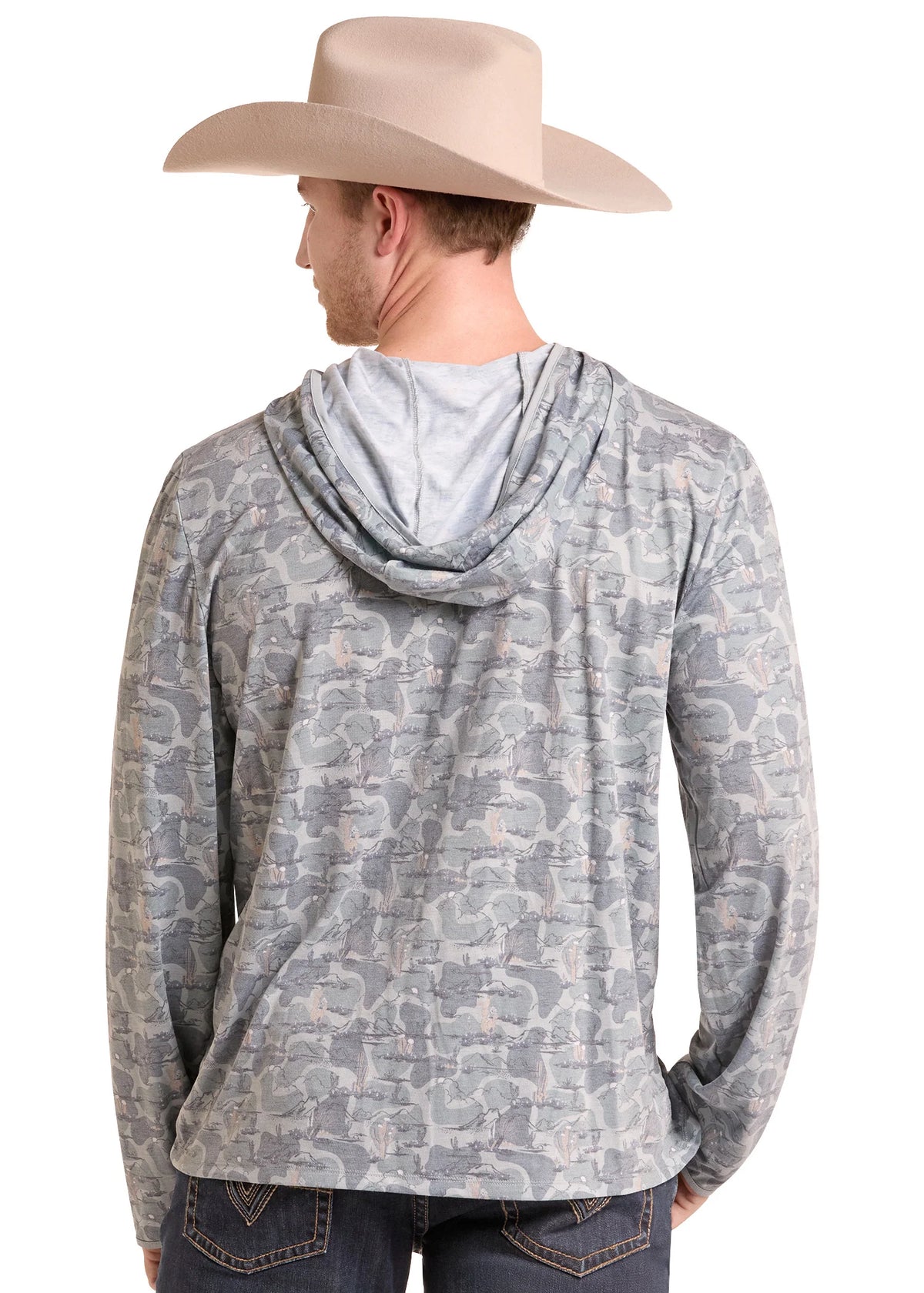 ROCK & ROLL MEN'S Olive Camo Print Lite Hoodie-BM22T09613