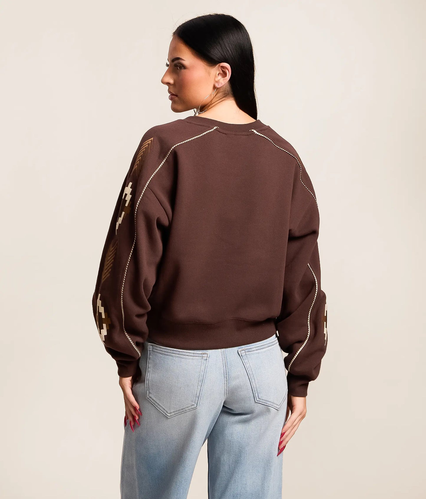 Ariat Women's Dakota Chocolate Plum V-Neck Aztec Embroidered Sweater