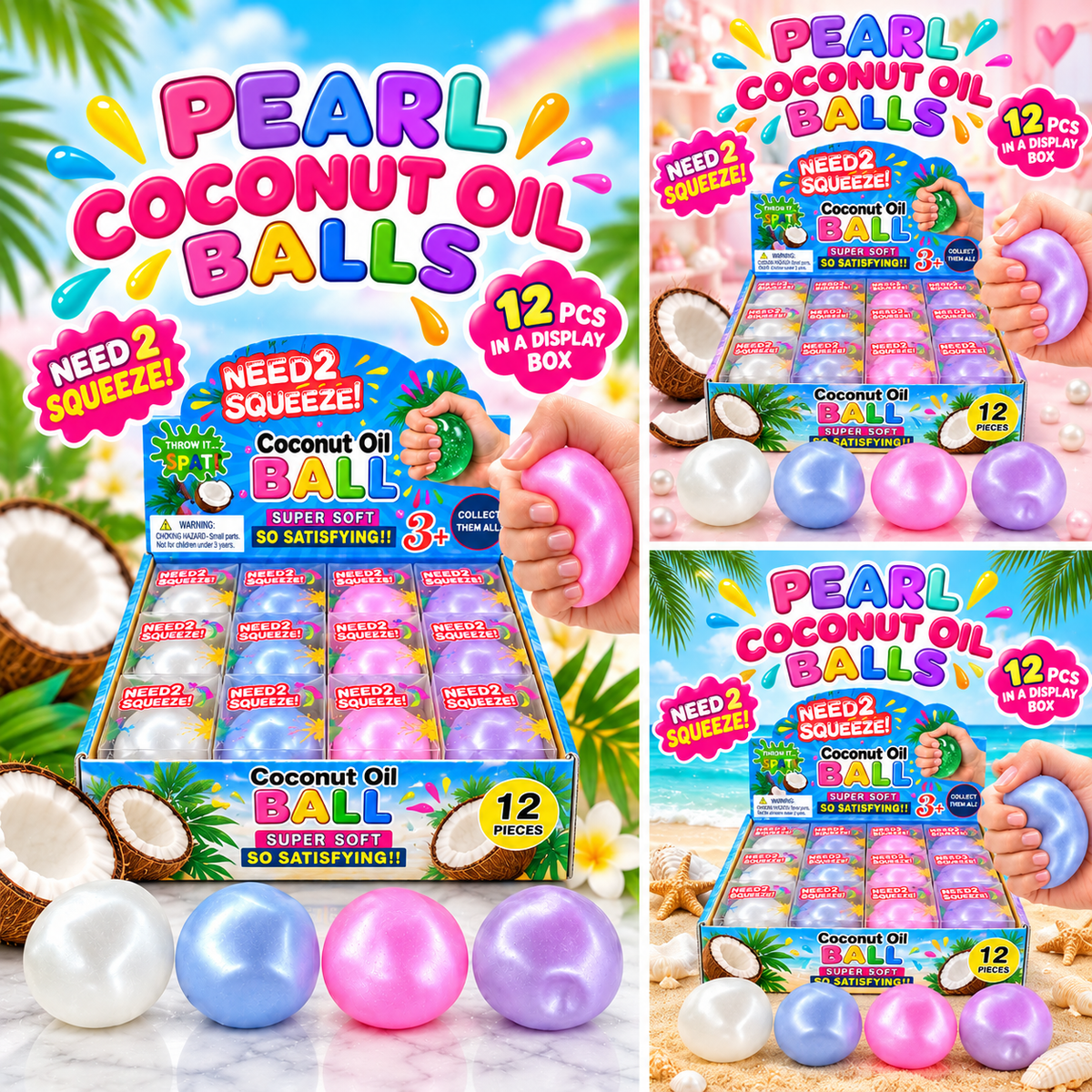 Pearl Coconut Oil Ball Squishy — Assorted Pearl Colors