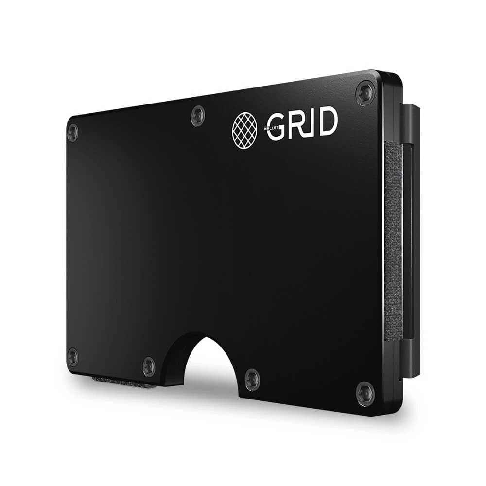 Grid Wallet // Black Aluminum: Black / Aluminum / 3.38"L x 2.12"W x 0.23"H