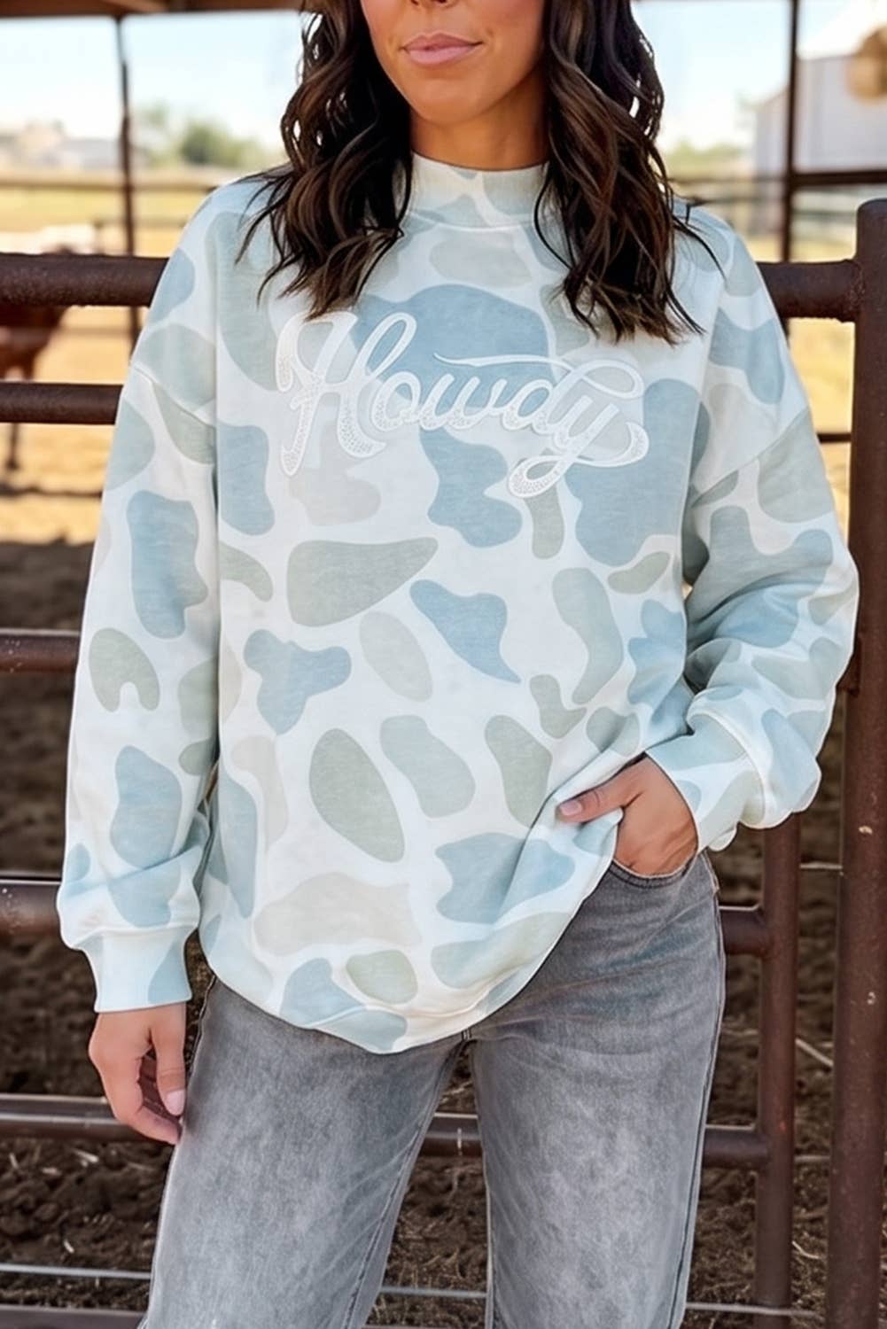 Camo Howdy Western Baggy Pullover Mock Neck Sweatshirt : Multicolour / S