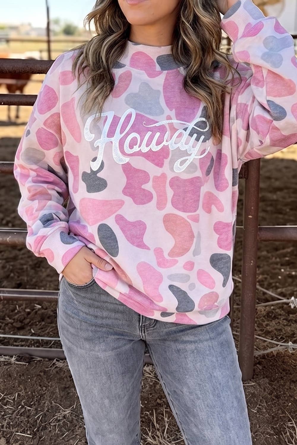 Camo Howdy Western Baggy Pullover Mock Neck Sweatshirt : Multicolour / S